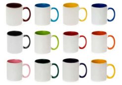 Alternative view of Tasses promotionnelles avec impression complète | Blancs avec intérieur et poignée colorés