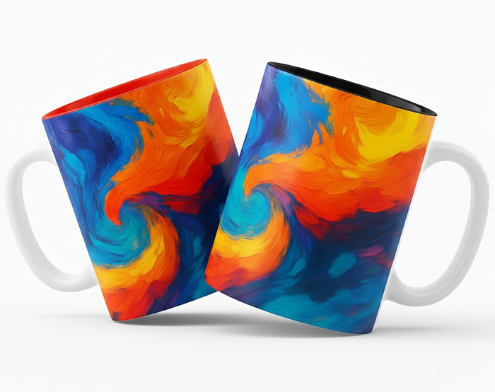 Tasses promotionnelles avec impression complète et intérieur coloré